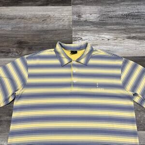 Nike Golf Dri Fit UV Yellow Blue Striped Mens M Mirabel Club Golf Polo Shirt